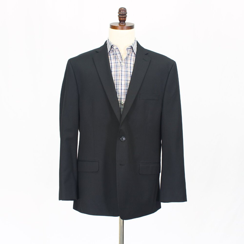 Van Heusen 46R Black Blazer Sport Coat Jacket 2-Button Solid Y394